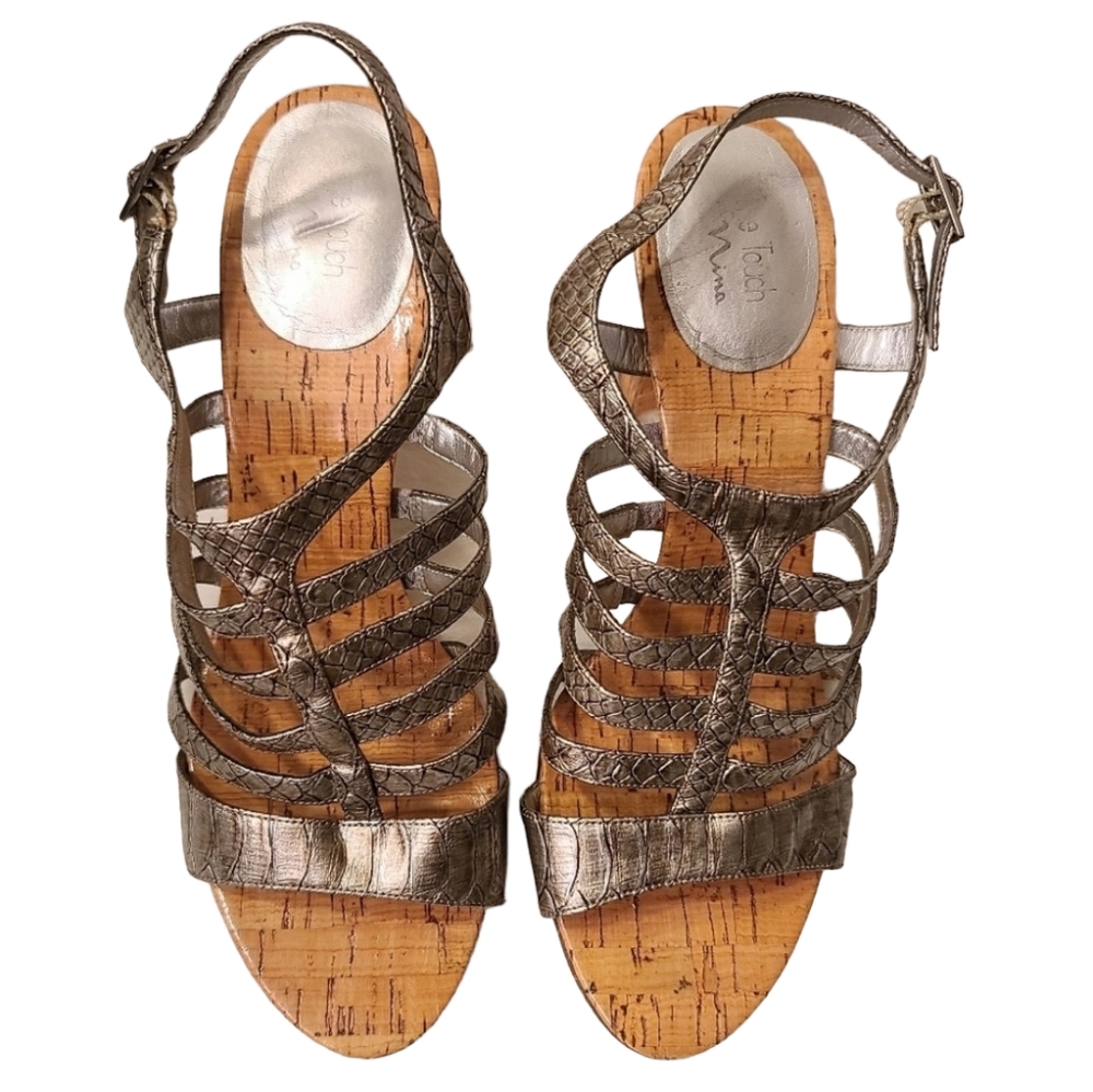 Nina Silver Faux Snakeskin Sandals Size 8.5 - Picture 2 of 6